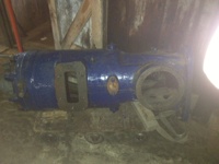 Cylinder on a trolley outside the engine room. The chaps at Thwaites had prised it out from under the stairs for us.